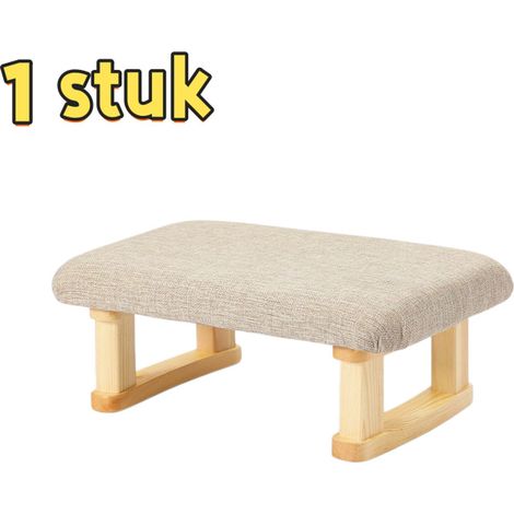 marchepied en bois massif - Revêtement en coton et lin - Uni - Design durable - Usage polyvalent : convient aux bureaux, cuisines, salles de bains, salons et bureaux - Dimensions : 41 x 28 x 17 cm - G (1/5)