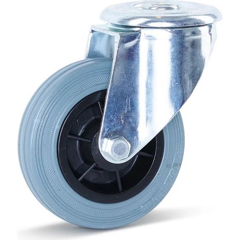 Roulette pivotante - MESO - Caoutchouc gris - 100mm - Trou central - Sans trace - 75kg