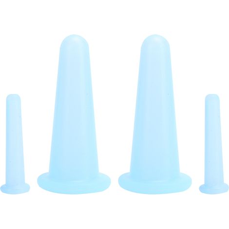 Set mit 4 blauen Silikon-Massagebechern, 2 große und 2 kleine, Saugnäpfe für Gesicht und Körper, Feuchtigkeitsaufnahme, Gesundheit und Wohlbefinden. (1/5)