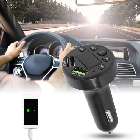 Émetteur FM E6 pour voiture, kit mains libres Bluetooth, écran LED, système audio stéréo avec port USB (1/5)