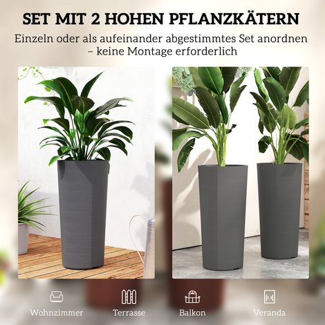 Lot de 2 pots de fleurs empilables, jardinières rondes avec trous de drainage 35x35 cm, gris foncé (1/5)