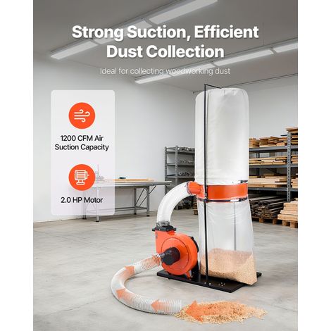 Collecteur de Poussière Cône Vortex 2 HP Dépoussiéreur Mobile Sac Collecte Poussière 132,5 L, Sac Filtrant 159 L Système Dépoussiér… (1/5)