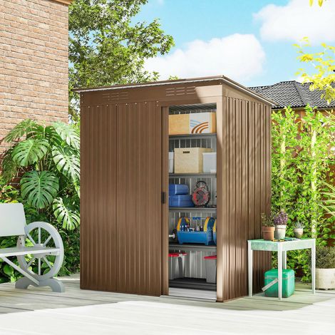 Abri jardin métal Marron bouches aération porte coulissante 159x106x181 cm