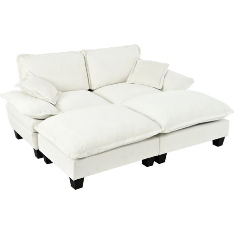 Sofá esquinero modular tipo nube en chenilla beige con 2 otomanas móviles y 2 cojines HOMVRA (1/5)