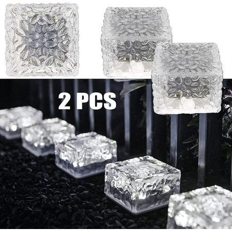 Lot de 2 lampes solaires d'extérieur à 4 LED, effet brique glacée, lumière blanche froide, détecteur de luminosité marche/arrêt (1/3)