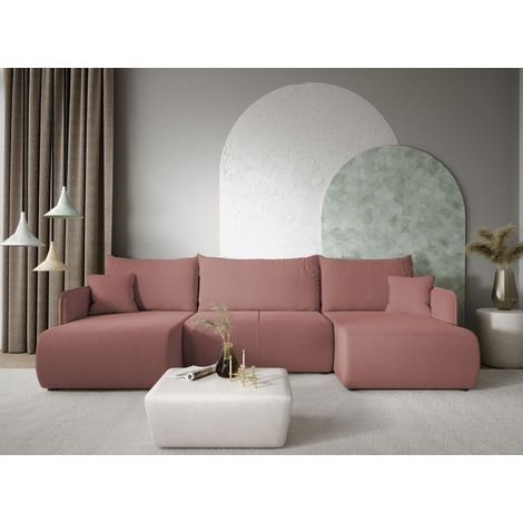 Wohnlandschaft Sofa mit Schlaffunktion CALGARY Stoff Curio Rose (1/4)