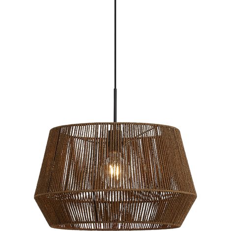 QAZQA Hanglamp zwart met bruine papieren touw kap 50/50/30 - (1/5)