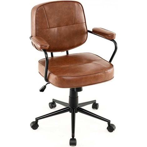 Chaise de bureau en similicuir marron avec accoudoirs rembourrés, dossier inclinable et hauteur réglable, pour bureau et chambre (1/5)