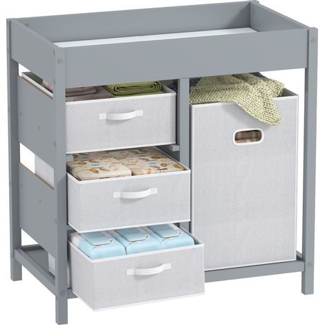 Baby Changing Unit with 4 Storage Drawers-Mat for Bedroom Nursery-84 x 84.5 cm-Grey (1/5)