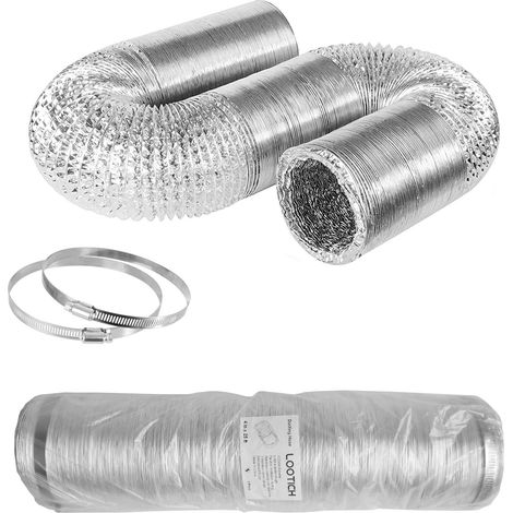Tuyau d'Evacuation Flexible en Aluminium Gaine de Ventialtion Ø102mm Longueur 8m Kit de Raccord pour Salle de bain Cuisine Sèche-linge avec 2 Colliers de Serrage en Acier (1/5)