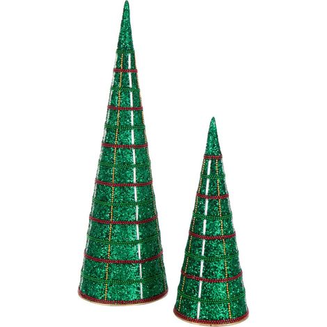 Lot de 2 Cônes Déco "Perles" 40cm Vert Émeraude (1/3)