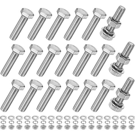 20-Pcs Vis À Tête Hexagonale Avec Écrous Rondelles Plates Et Rondelles Frein M10x40mm Kit De Boulons Et Écrous En Acier Inoxydable Boulon Métrique Fileté Pour Équipement/Machinerie (1/5)