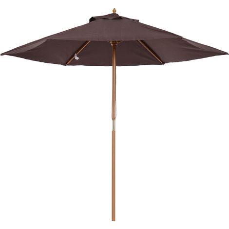 Ombrellone da giardino 2,5 x 2,3 m con 6 stecche e manovella, in legno e poliestere, marrone