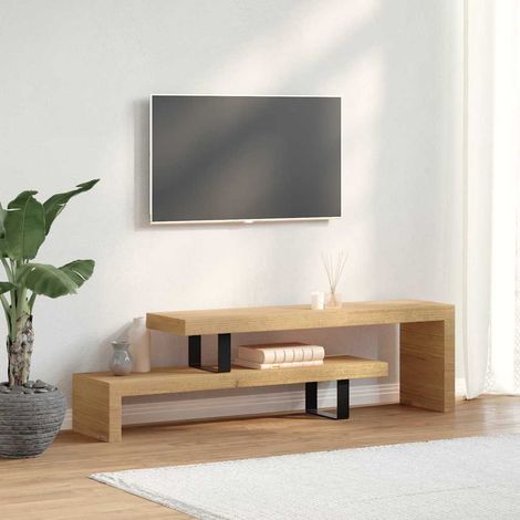 Vidaxl – Meuble TV en bois de manguier massif – Dimensions ajustables 112 x 30 x 40 cm – Pieds en fer forgé – Finition laquée
