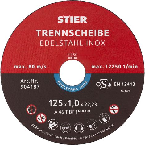 STIER Trennscheibe für Edelstahl/INOX, Metall, Stahl, Ø Flexscheibe: 125 x 1,0 x 22,23 mm, gerade, Set mit 25 Stück, für Winkelschleifer (1/5)
