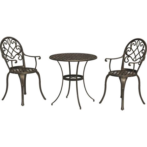 Outsunny 3PCs Bistro Set, Aluminium Garden Table and Chairs Bronze Tone (1/5)