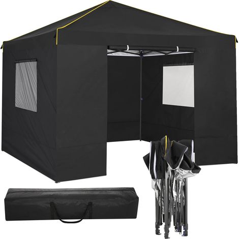 Cenador impermeable con paredes laterales intercambiables, color negro. (1/2)