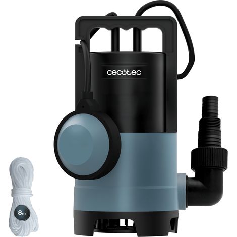 Cecotec Bomba de Aguas Sucias Axike 400 Dark. 400W, Caudal hasta 8000L/h, Altura Máx 5,5m, Profundidad 7m, Partículas hasta 25mm, Interruptor Flotante, IPX8, Cable 10m y Cuerda de Nylon 8m (1/3)