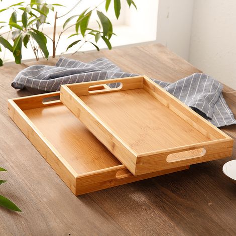 Plateau En Bambou Rectangulaire - Bois Massif Naturel - Pour Service À Thé Et Pain - 1 Pièce (1/5)