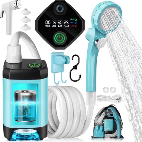 Douche Camping Portable, Douche Extérieure Améliorée avec Batterie Rechargeable 4500mAh & Pompe IPX7 Imperméable pour Plage, Randonnée, Lavage de Voiture (1/5)