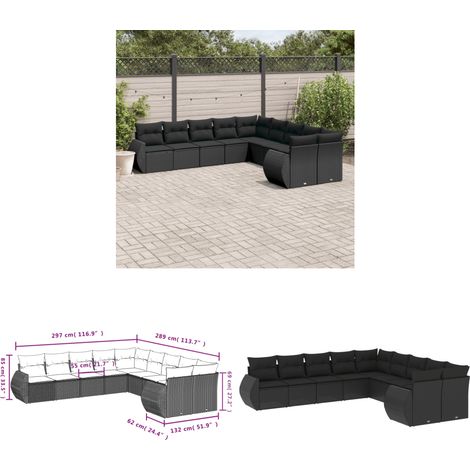 10-tlg. Garten-Sofagarnitur mit Kissen Schwarz Poly Rattan - Gartenmöbel - Outdoor Möbel - Rattan Gartenmöbel - PE-Rattan - Lounge Set - Home & Living (1/3)
