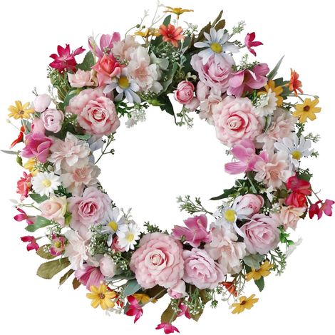 Élégante couronne de roses festives - Simulation de fleurs colorées - Décoration de fenêtre ou de porte - Décoration quotidienne
