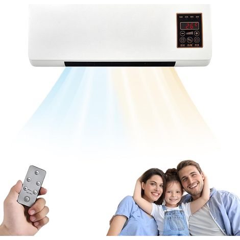 Ventilateur mural portable 2026 avec télécommande, chauffage/refroidisseur de salle de bain portable, adapté à une utilisation à domicile ou au bureau (ventilateur naturel 45W, chauffage 1800W). (1/5)