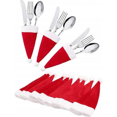 Lot de 10 porte-couverts de Noël - Chapeaux de Noël - Décoration de table - Pour couteau et fourchette (1/5)