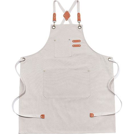 Tablier en coton à dos croisé pour homme et femme, avec grandes poches, tablier de travail ajustable, dimensions approximatives : 75 x 68 cm, blanc cassé (1/5)