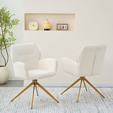 Lot de Chaises rotation 360° 2 pièces pivotante pieds métal tissu aspect velours blanc crème (1/5)