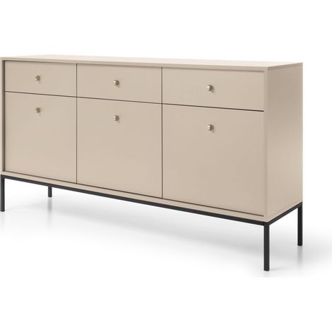 Cassettiera, beige sabbia, 153,4 x 83 x 39 cm, gambe nere (1/5)