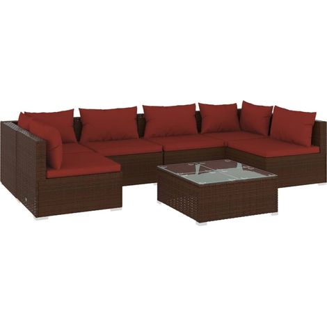 Set da Giardino 7 pz con Cuscini in Polyrattan Marrone vidaXL (1/5)