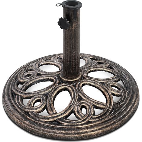 Base de Parasol Dia. 45 cm Pied de Parasol Ajouré Solide Poteau de 38-48mm en Fonte 12,5 kg 32cm Haut Couleur Bronze Maison Chic (1/4)