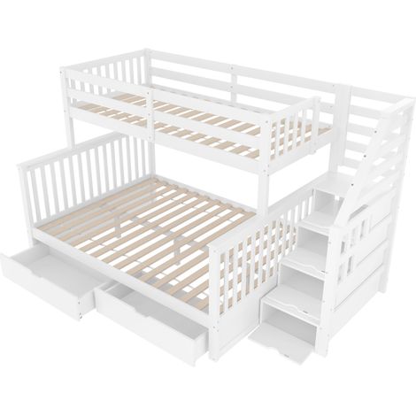 Lit superposé 90 x 200 au-dessus de 140 x 200 avec tiroirs, rangement, sans matelas, multifonctionnel, blanc (1/5)
