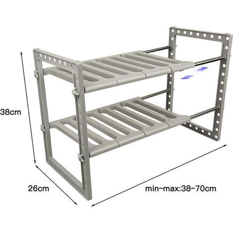 Estante de almacenamiento bajo el fregadero - Acero inoxidable y plástico PP - Organizador extensible - Estante de almacenamiento extensible con 8 paneles extraíbles - Gris (1/3)