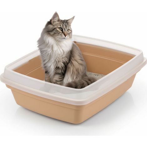Katzenklo mit hohem Rand – auslaufsicher, leicht zu reinigen – Beige – Modell CLH-12S – von Iris Ohyama (1/5)