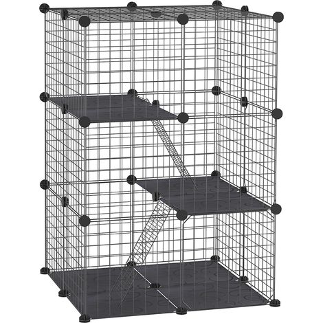 Beyamis Kleintier-Laufstall zum Selberbauen, Käfig aus Metalldraht, 39 Paneele mit 3 Türen und 2 Rampen für Kätzchen, Kaninchen, Chinchillas, Haustiere und Nerze, Schwarz