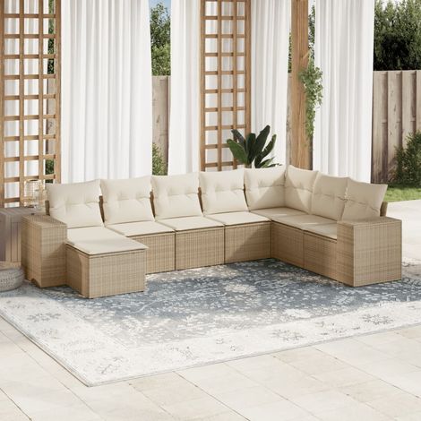 8-tlg. Garten-Sofagarnitur mit Kissen Beige Poly Rattan (1/5)