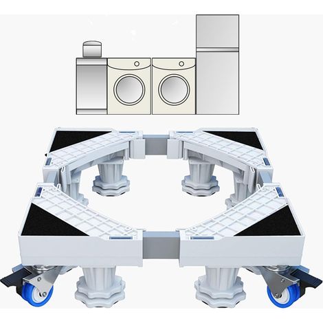 Support Machine A Laver - Hauteur Réglable 44-66 Cm - Charge Max 300 Kg - 4 Roulettes Verrouillables - Antidérapant - Pour Lave-Linge Et Sèche-Linge (1/5)