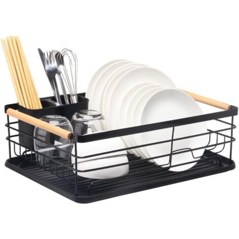 Dish Drainer with Drip Tray Rustproof Dish Rack with Utensil Holder-Black 1 Tier (1/5)