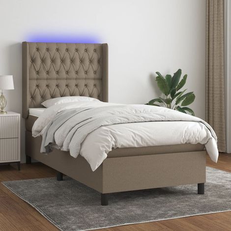 Cama box spring colchón y luces LED gris taupe 80x200 cm (1/5)