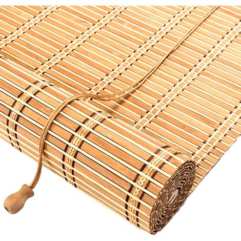 Store Enrouleur en Bambou Naturel Rétro Occultant Réglable pour Serre Pavillon F-jaune et Blanc 110l x 160L cm