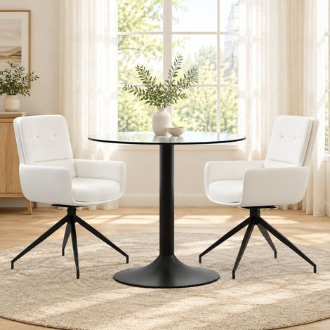 Conjunto de comedor Ø85x76 cm de vidrio templado negro y PU blanco giratorio - MEUBLIV (1/5)