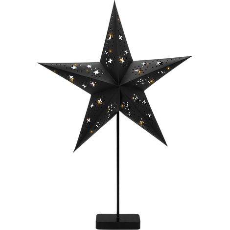 LED Papierstern Tischleuchte in schwarz mit Timer - Ø 45 cm - Weihnachts Stern Deko Beleuchtung warm weiß - Adventsstern Dekoleuchte Stimmungslicht für Weihnachten Advent Winter