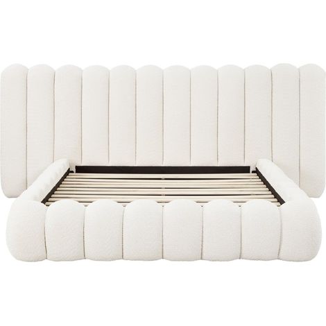 Lit double en tissu bouclette beige 160x200 cm greta 200825807 (1/4)