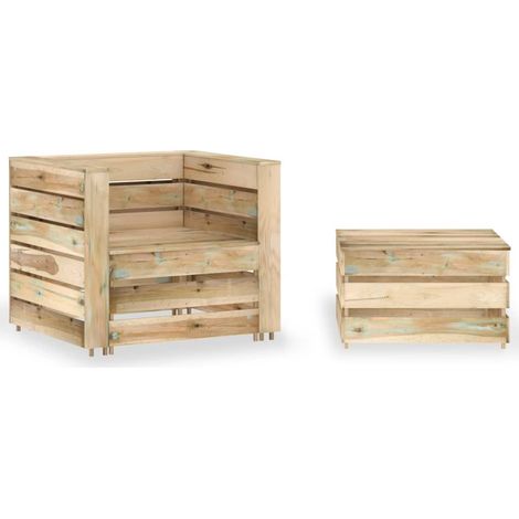 Vidaxl – Ensemble salon de jardin 2 pcs – Bois de pin imprégné – Résistant à la pourriture – Dimensions table 60x62x37 cm – Fauteuils 77x70x66 cm