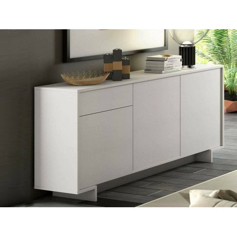 Dmora - Credenza Agrifoglio, Madia da salotto, Buffet da soggiorno a 3 ante e 1 cassetto, 100% Made in Italy, 170x42h78 cm, Bianco, con imballo rinforzato (1/5)