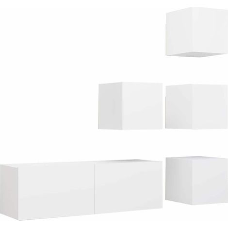 vidaXL Set de muebles de salón TV 5 piezas madera de ingeniería blanco (1/2)