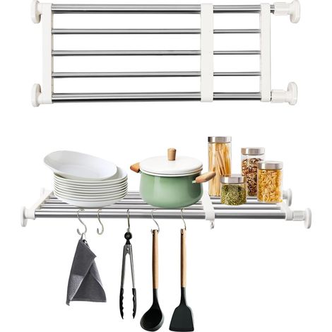 Étagère de Placard Extensible Séparateur d'étagère pour Armoire Réglable Rack de Stockage sans Percage Rangement suspendues DIY Organiseurs pour Cuisine Salle de Bain Chambre, 50-80CM (1/4)