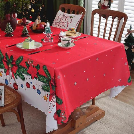 Nappe de Noël 2026, imperméable, en polyester, à motif vague et dentelle, rouge, Père Noël, rectangulaire, pour salon, n° 4, 150 x 150 cm (350 g) (1/2)